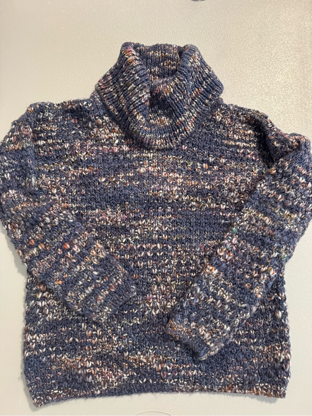 Anthropologie Elsamanda Navy Wool Blend Chunky Knit Cowl Neck Sweater Small